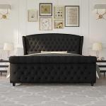 Velvet Queen Platform Bed Frame with Wingback Headboard