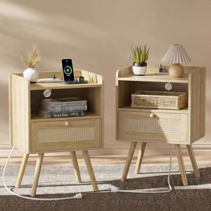 Nightstands Set of 2 with Charging Station
