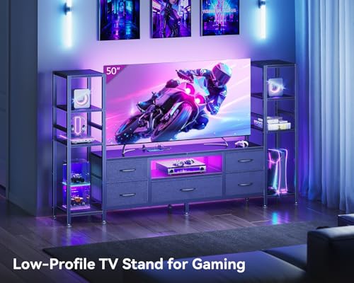 LED TV Stand with Power Outlets and Drawers