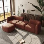 Tangerine Velvet Modern 4-Seater Curved Sofa