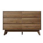 6-Drawer Oak Wood Tallboy Storage Cabinet