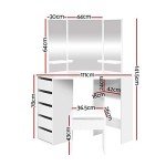 White Corner Dressing Table Set with Mirror & Stool