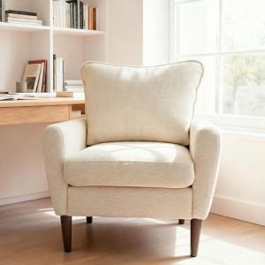 Beige Mid-Century Comfy Accent Chair