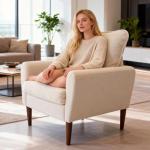 Beige Mid-Century Comfy Accent Chair