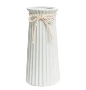 Small White Ceramic Ribbed Vase for Decor
