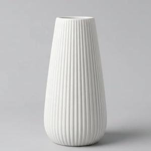 Modern White Ceramic Fluted Flower Vase