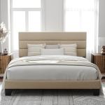 King Size Upholstered Platform Bed Frame in Beige