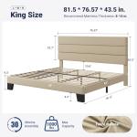 King Size Upholstered Platform Bed Frame in Beige