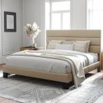 King Size Upholstered Platform Bed Frame in Beige