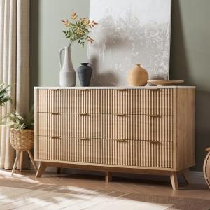 Fluted 6-Drawer Dresser with Faux Marble Top