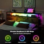 Double Size Bed Frame with LED Headboard & USB Ports