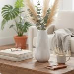 Modern White Ceramic Fluted Flower Vase