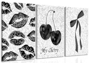 Black and White Lips and Cherry Wall Art Set