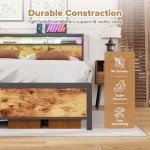 Double Size Bed Frame with LED Headboard & USB Ports