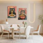 Vintage Cat Eating Ramen Wall Art Set of 2