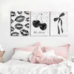 Black and White Lips and Cherry Wall Art Set
