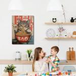 Vintage Cat Eating Ramen Wall Art Set of 2