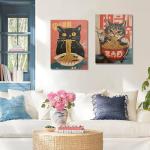 Vintage Cat Eating Ramen Wall Art Set of 2