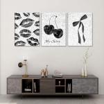 Black and White Lips and Cherry Wall Art Set