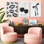 Black and White Lips and Cherry Wall Art Set