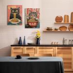 Vintage Cat Eating Ramen Wall Art Set of 2