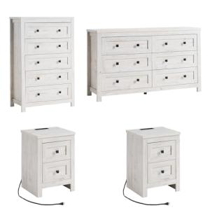 Farmhouse 4-Piece Bedroom Furniture Set, Rustic White