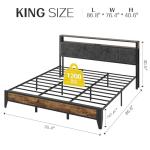 King Bed Frame with Headboard and LED Storage