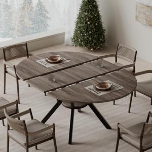 Extendable Round Dining Table for 4-6 People