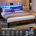 King Bed Frame with Headboard and LED Storage