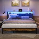 King Bed Frame with Headboard and LED Storage