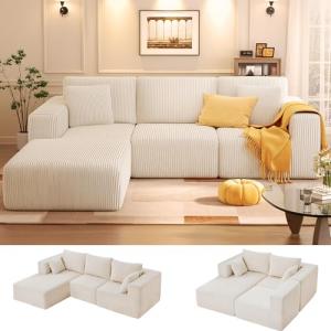 107" Modular L-Shaped Sofa with Chaise - Beige