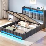 Full Size Bed Frame with Storage & LED Lights
