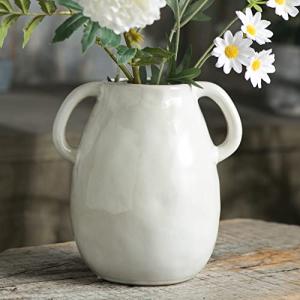 White Ceramic Vase with 2 Handles - 7 Inch
