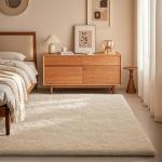 Ivory Fluffy Shag Area Rug for Bedroom & Living Room