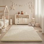 Ivory Fluffy Shag Area Rug for Bedroom & Living Room