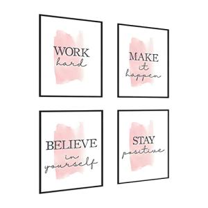 4-Piece Motivational Pink Canvas Wall Art Set