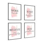 4-Piece Motivational Pink Canvas Wall Art Set