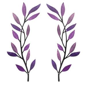 Set of 2 Purple Metal Tree Leaf Wall Art