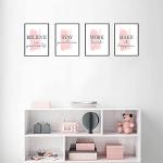 4-Piece Motivational Pink Canvas Wall Art Set