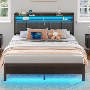 Rolanstar Queen Bed Frame with LED Lights and Storage