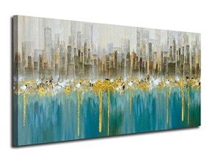 Teal Abstract Cityscape Canvas Wall Art 40"x20