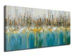 Teal Abstract Cityscape Canvas Wall Art 40"x20