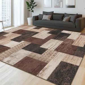 Modern Geometric Patchwork Area Rug, 5'x7' Brown