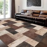 Modern Geometric Patchwork Area Rug, 5'x7' Brown