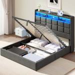 Lift Up Full Size Bed Frame with Storage and LED Lights