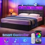 Lift Up Full Size Bed Frame with Storage and LED Lights