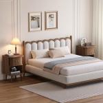 Mid Century Walnut Nightstand Set with Charging Station