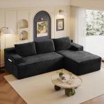 105" L-Shaped Black Cloud Sectional Sofa