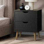 Black Wooden Nightstand with 2 Drawers
