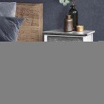 Stylish White Bedside Table Set with Grey Baskets